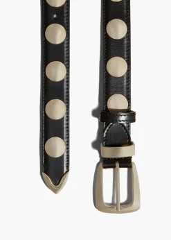 Khaite Belts-Benny Belt with Studs in Black Leather and Gold
