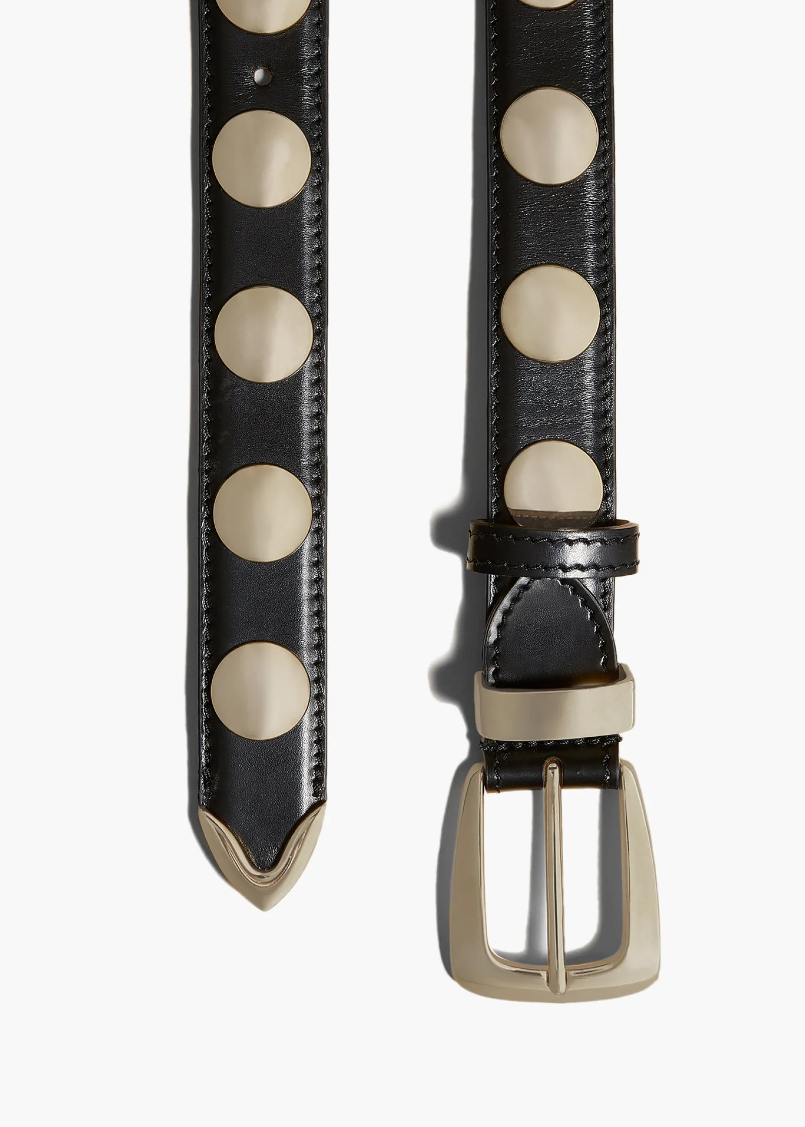 Khaite Belts-Benny Belt with Studs in Black Leather and Gold