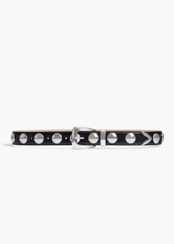 Khaite Belts-Benny Belt with Studs in Black Leather and Silver