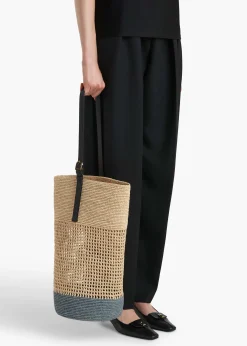Khaite Totes-Billie Bucket Bag in Natural and Lead Raffia