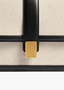 Khaite Crossbody Bags-Blake Crossbody Bag in Black Leather with Natural Canvas