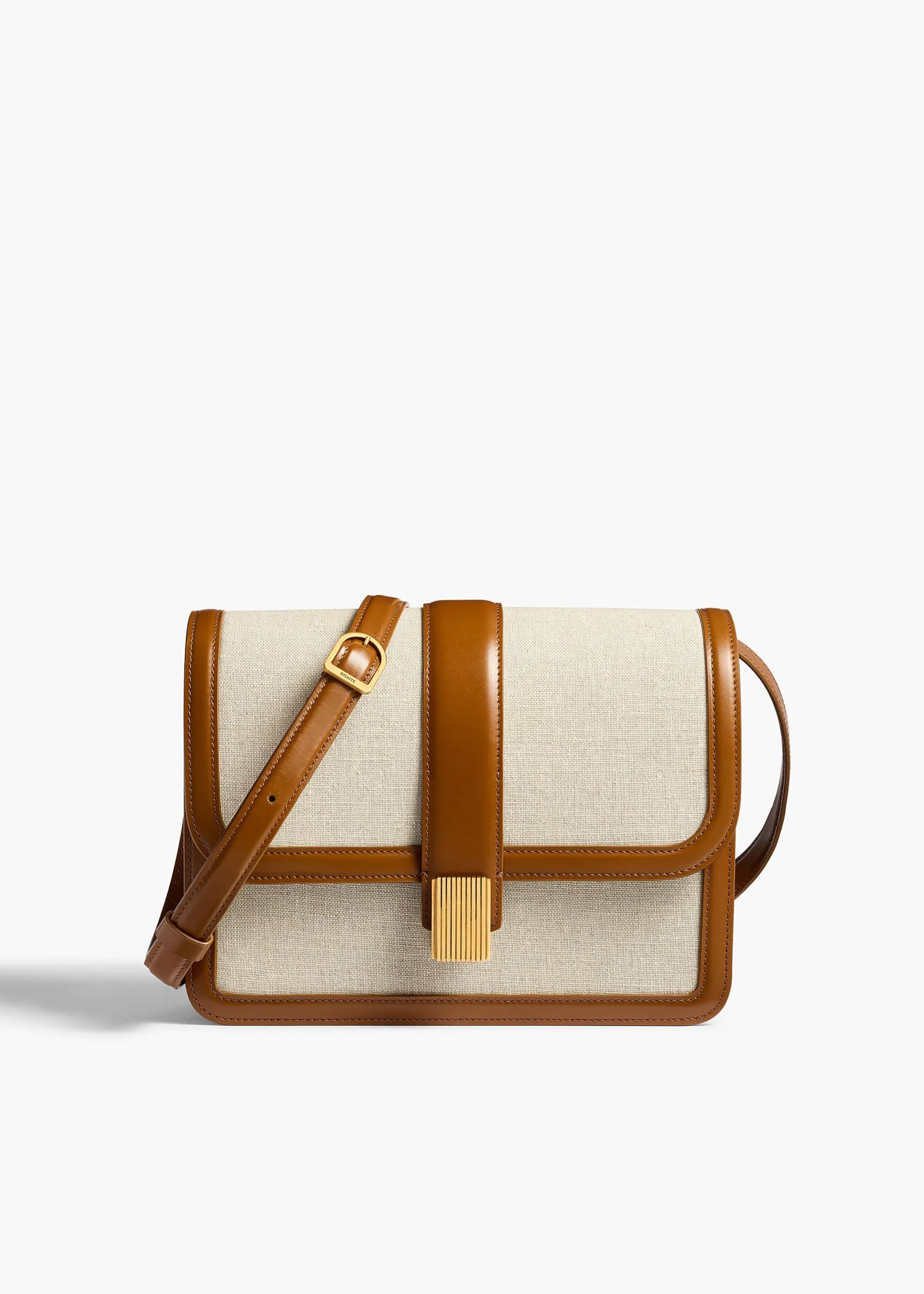 Khaite Crossbody Bags-Blake Crossbody Bag in Dark Honey Leather with Natural Canvas