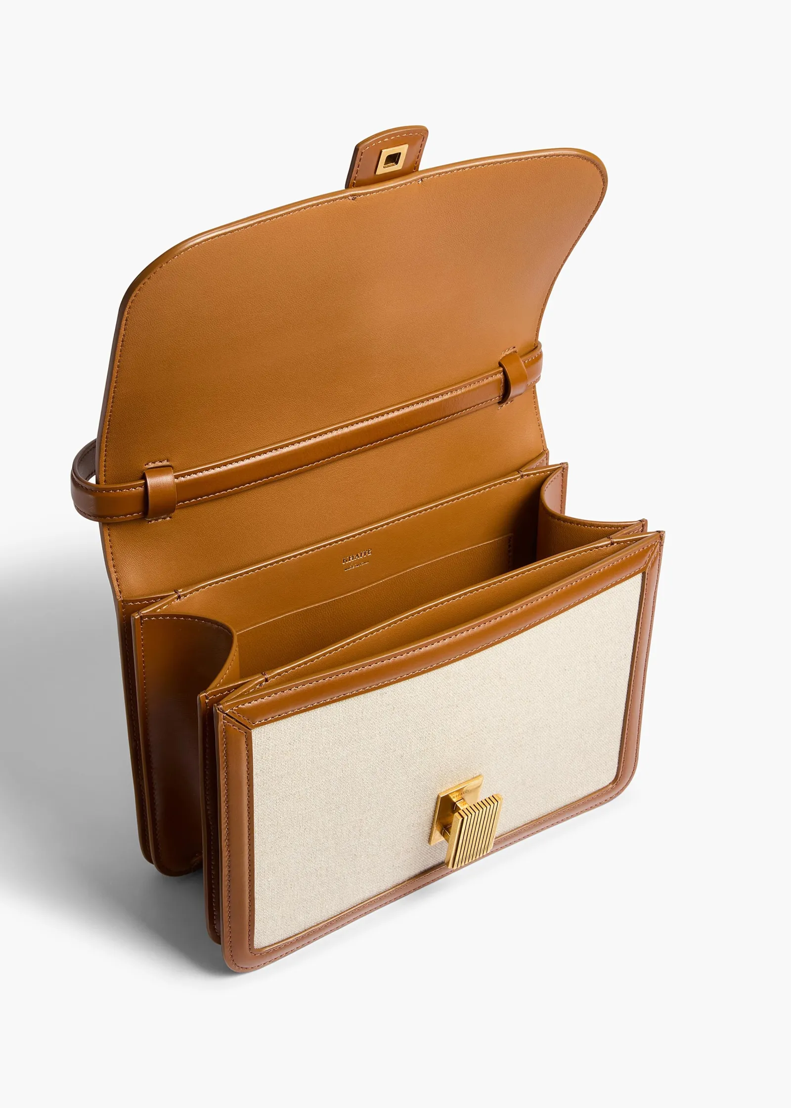 Khaite Crossbody Bags-Blake Crossbody Bag in Dark Honey Leather with Natural Canvas