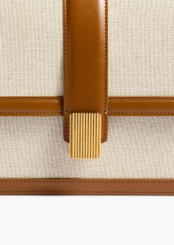 Khaite Crossbody Bags-Blake Crossbody Bag in Dark Honey Leather with Natural Canvas