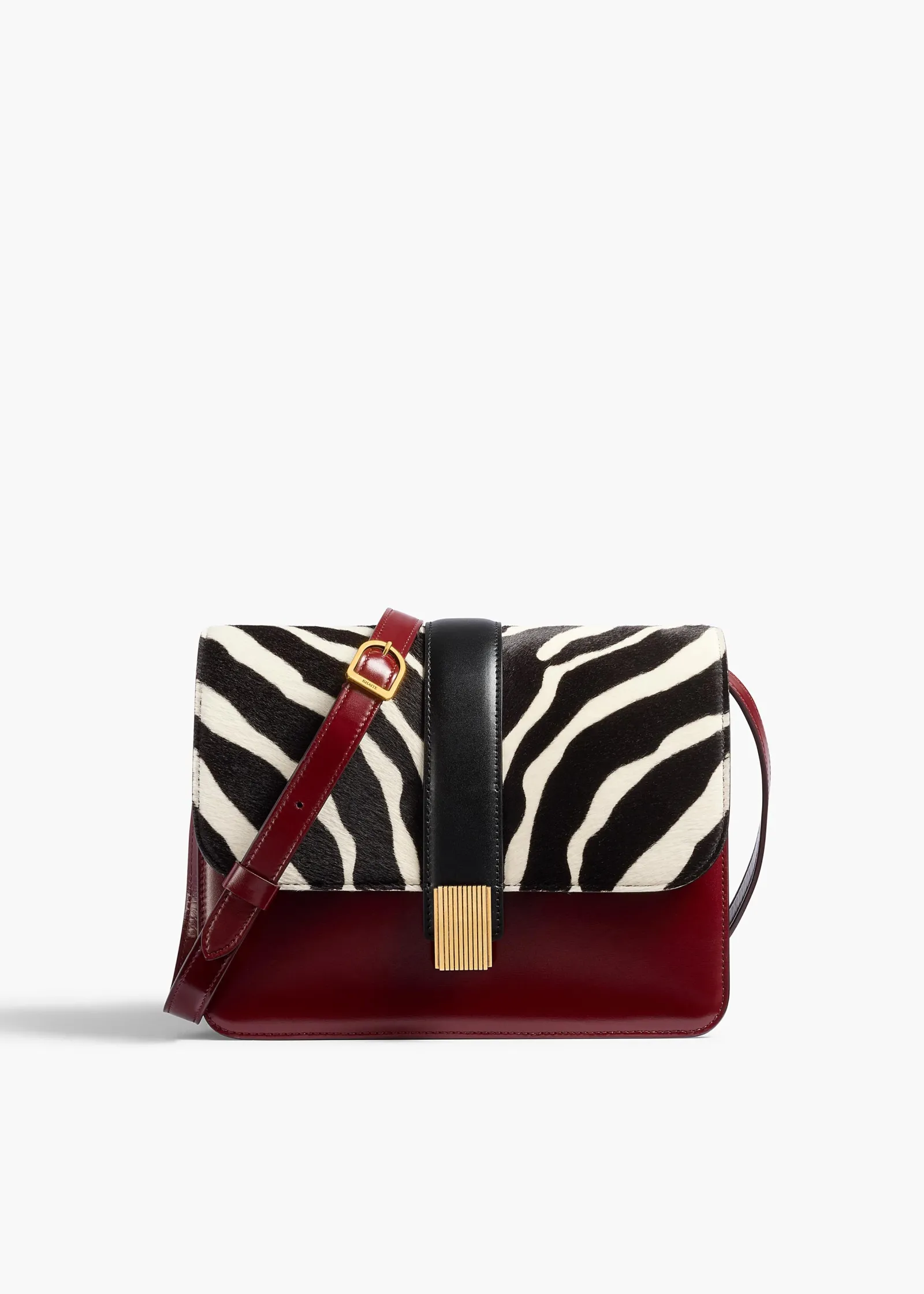 Khaite Crossbody Bags-Blake Crossbody Bag in Zebra Print Haircalf and Oxblood Leather