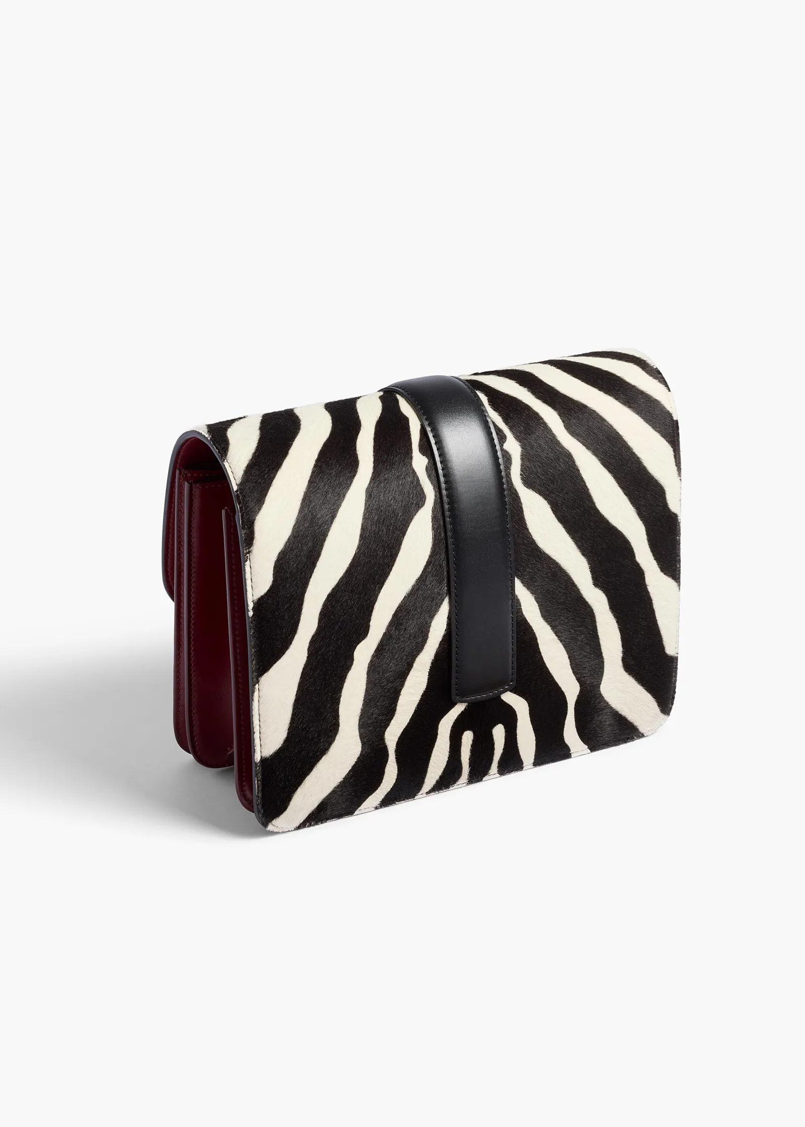 Khaite Crossbody Bags-Blake Crossbody Bag in Zebra Print Haircalf and Oxblood Leather