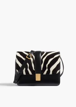 Khaite Crossbody Bags-Blake Crossbody Bag in Zebra Print Haircalf and Black Leather