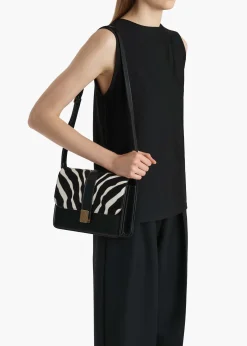Khaite Crossbody Bags-Blake Crossbody Bag in Zebra Print Haircalf and Black Leather
