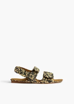 Khaite Sandals-Boden Sandal in Black and White Raffia