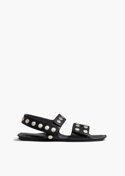 Khaite Sandals-Boden Sandal in Black Leather with Silver Studs