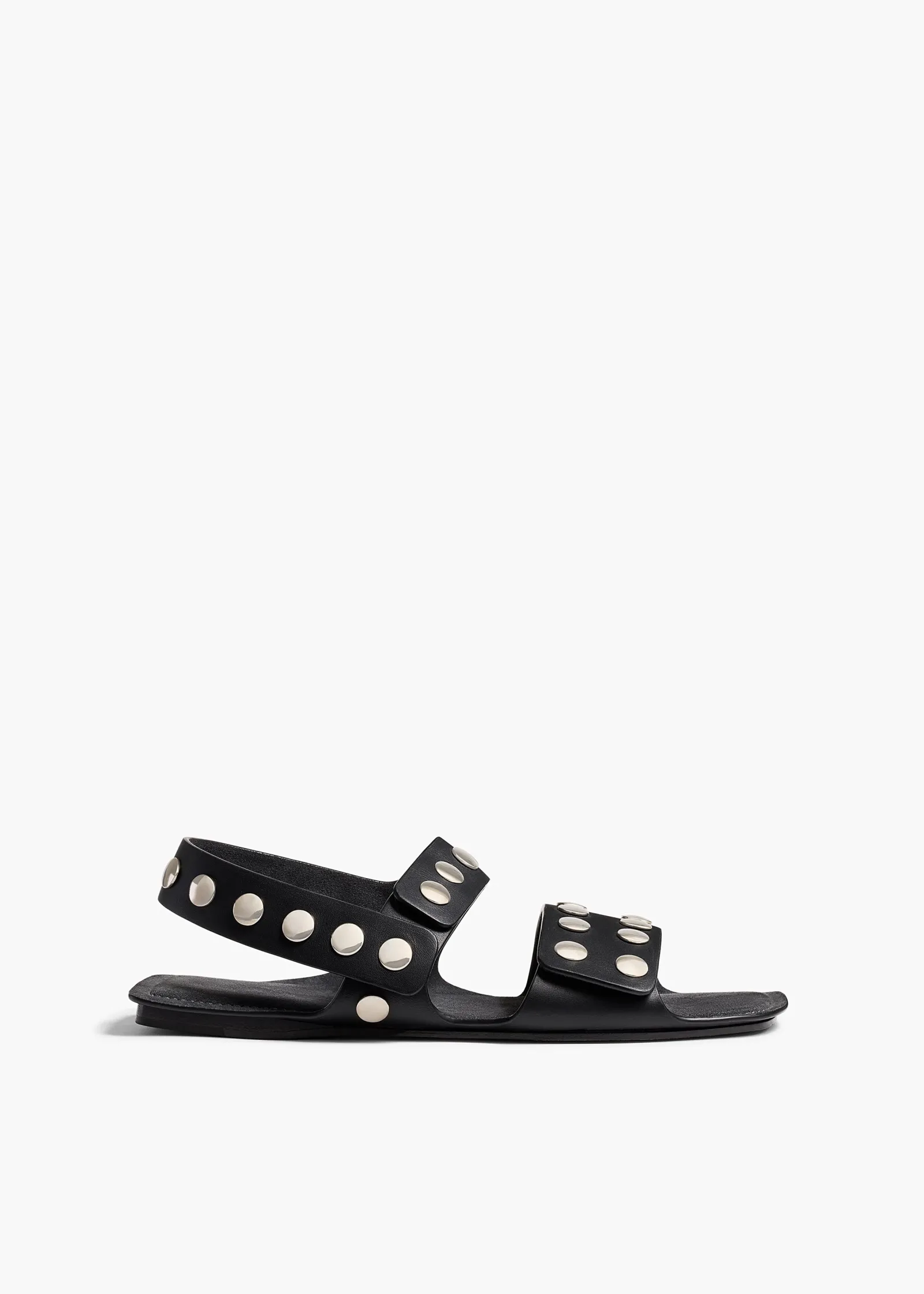 Khaite Sandals-Boden Sandal in Black Leather with Silver Studs