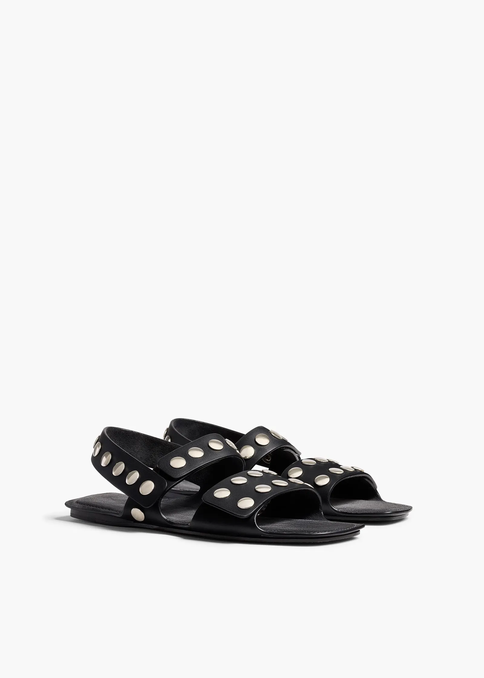 Khaite Sandals-Boden Sandal in Black Leather with Silver Studs