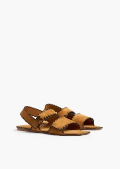 Khaite Sandals-Boden Sandal in Caramel Suede with Whip Stitch
