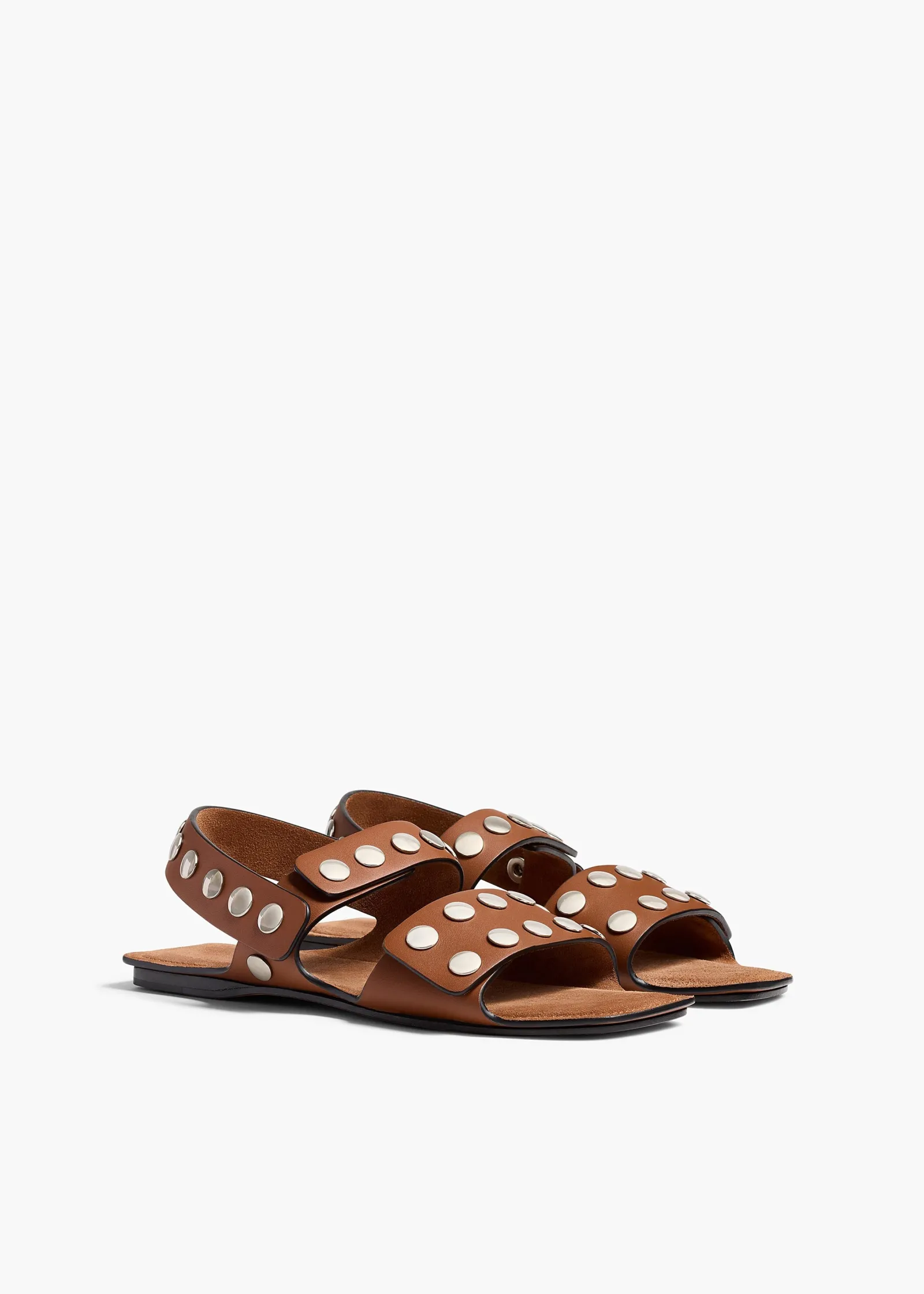 Khaite Sandals-Boden Sandal in Dark Tan Leather with Silver Studs