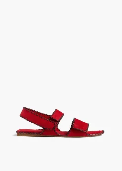 Khaite Sandals-Boden Sandal in Lipstick Suede with Whip Stitch