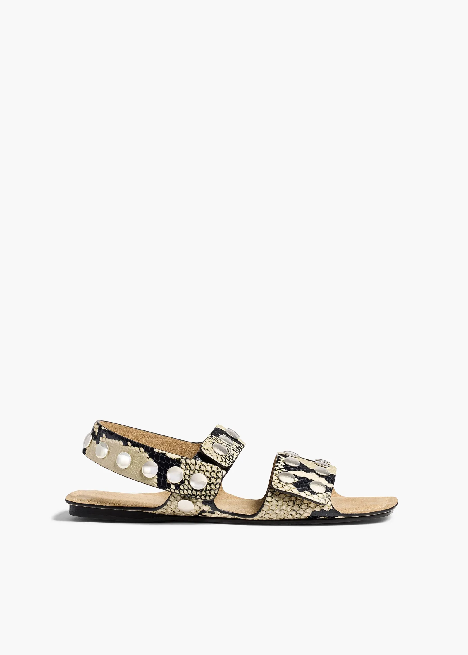Khaite Sandals-Boden Sandal in Natural Python-Embossed Leather with Silver Studs
