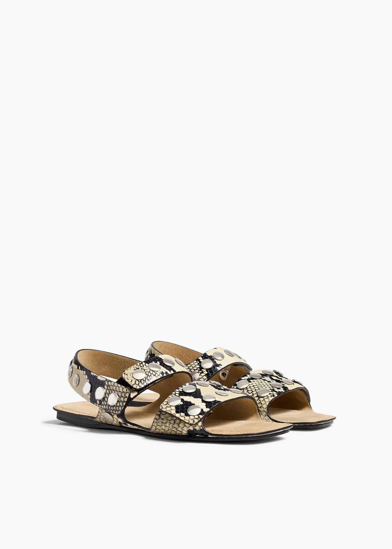 Khaite Sandals-Boden Sandal in Natural Python-Embossed Leather with Silver Studs