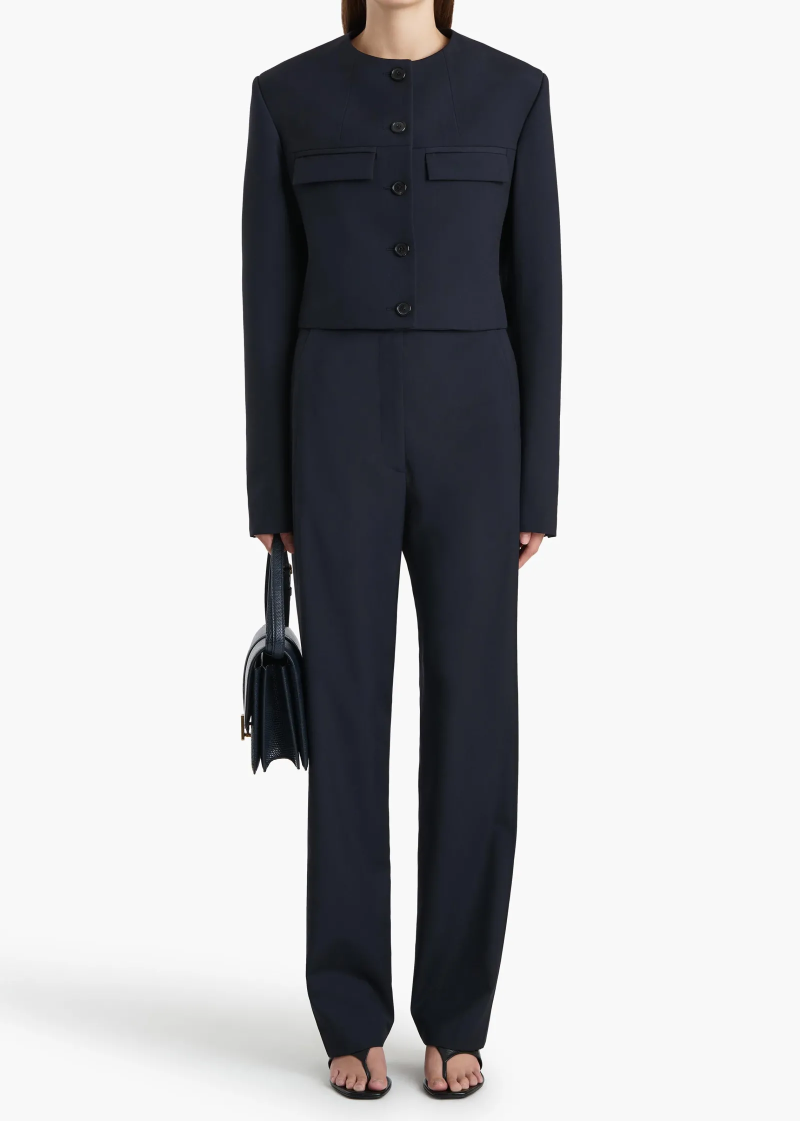 Khaite Leather|Pants-Borden Pant in Dark Navy