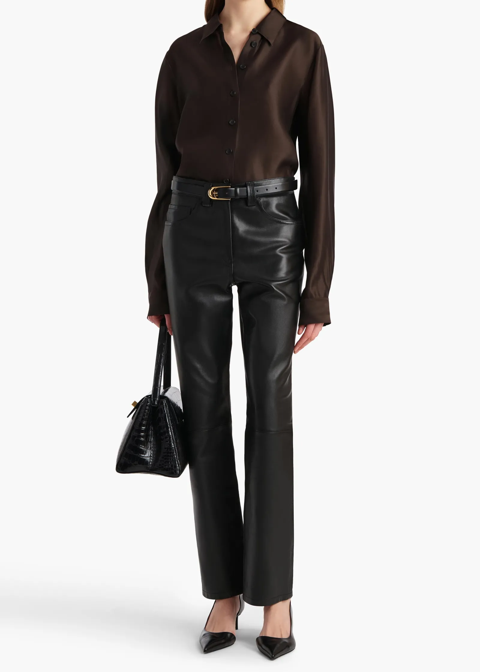 Khaite Pants|Leather-Callum Pant in Black Leather