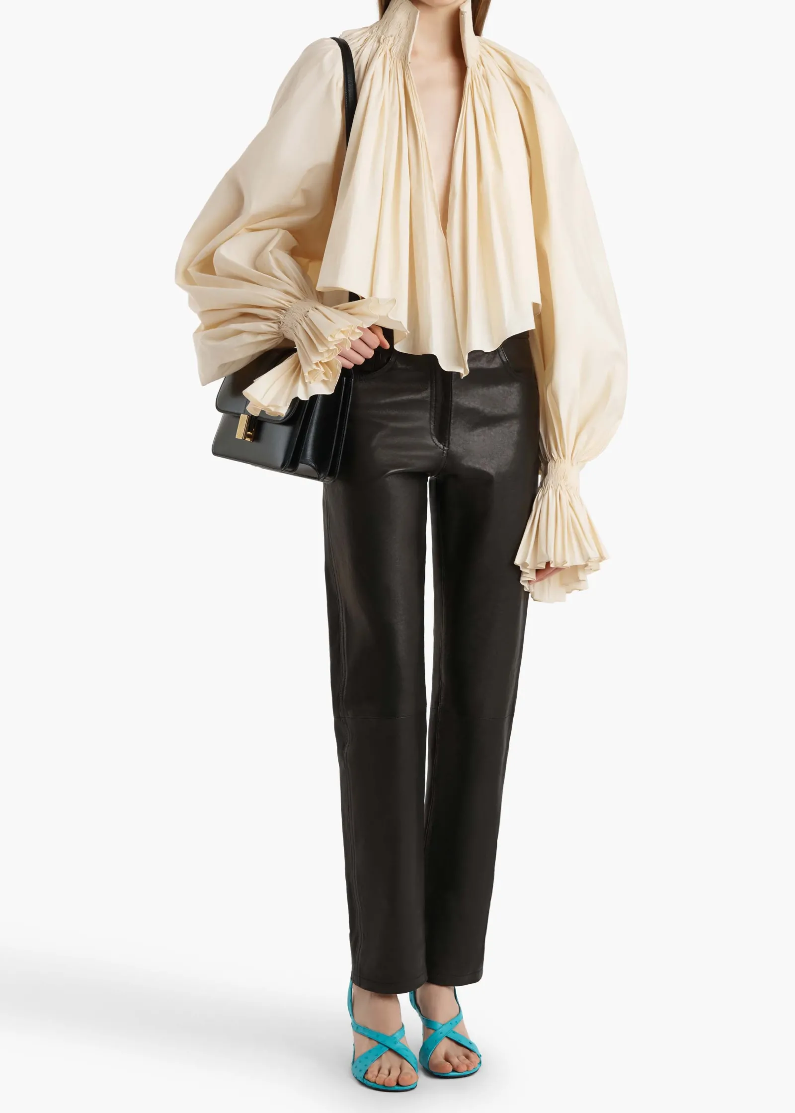 Khaite Pants|Leather-Callum Pant in Black Textured Lamb