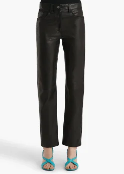 Khaite Pants|Leather-Callum Pant in Black Textured Lamb