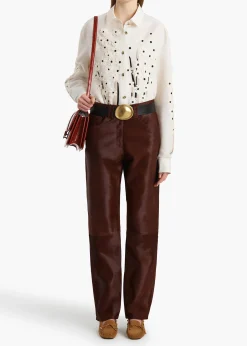 Khaite Pants|Leather-Callum Pant in Bordeaux Haircalf