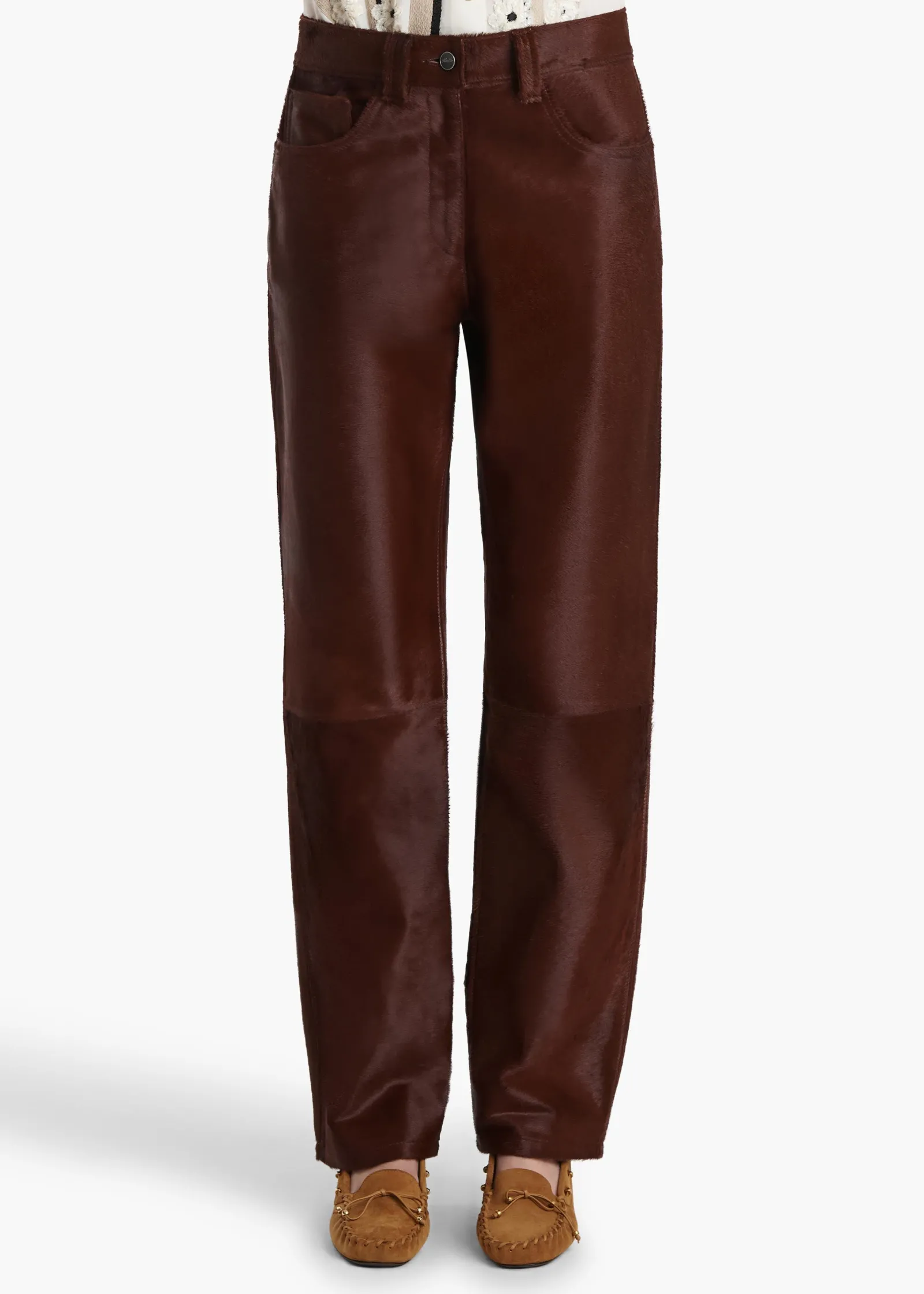 Khaite Pants|Leather-Callum Pant in Bordeaux Haircalf
