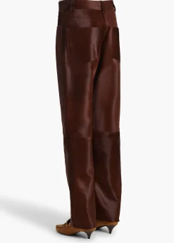 Khaite Pants|Leather-Callum Pant in Bordeaux Haircalf