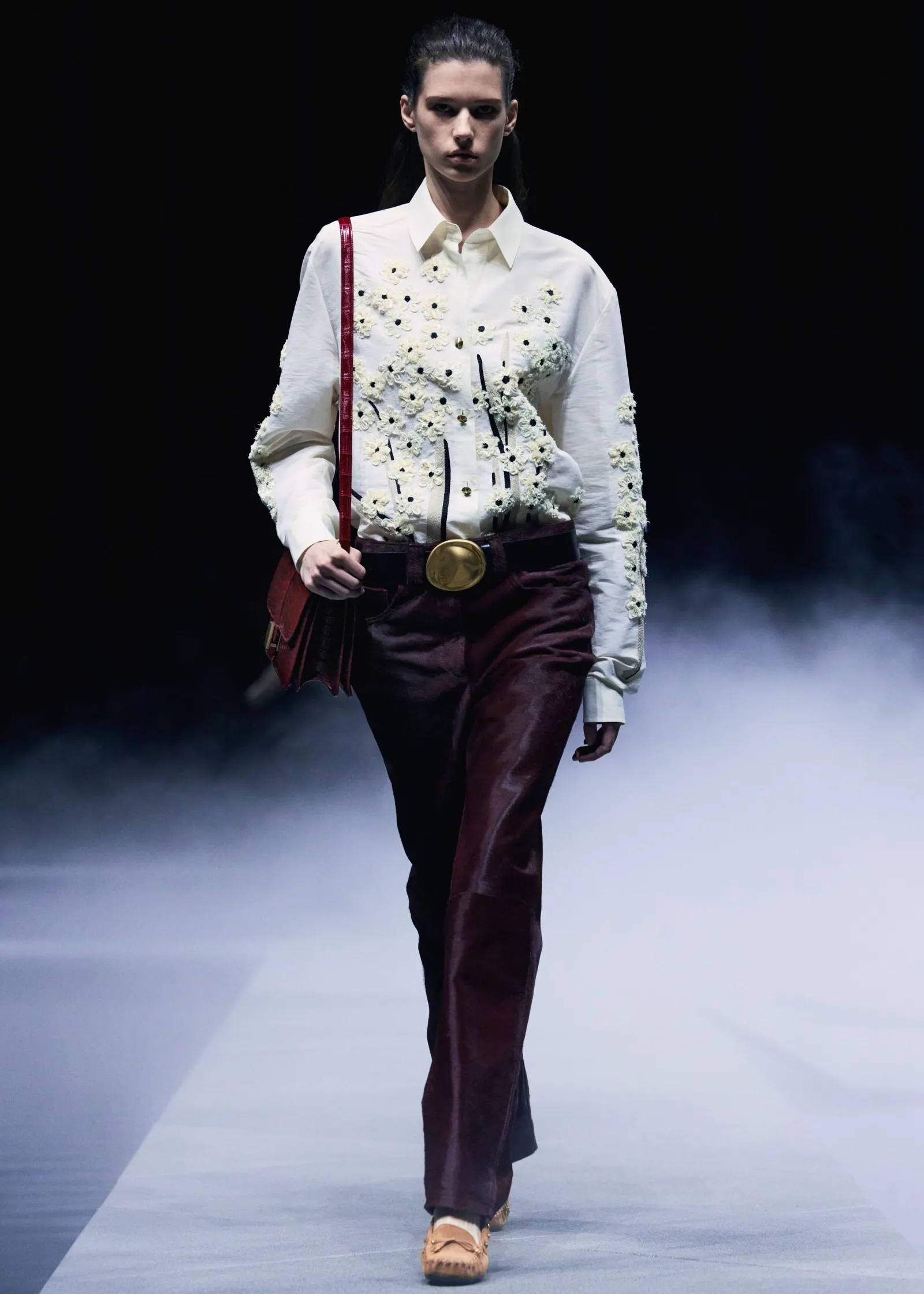 Khaite Pants|Leather-Callum Pant in Bordeaux Haircalf