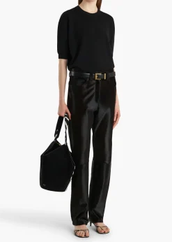 Khaite Pants|Leather-Callum Pant in Chocolate Haircalf
