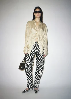 Khaite Pants|Leather-Callum Pant in Zebra Print Haircalf