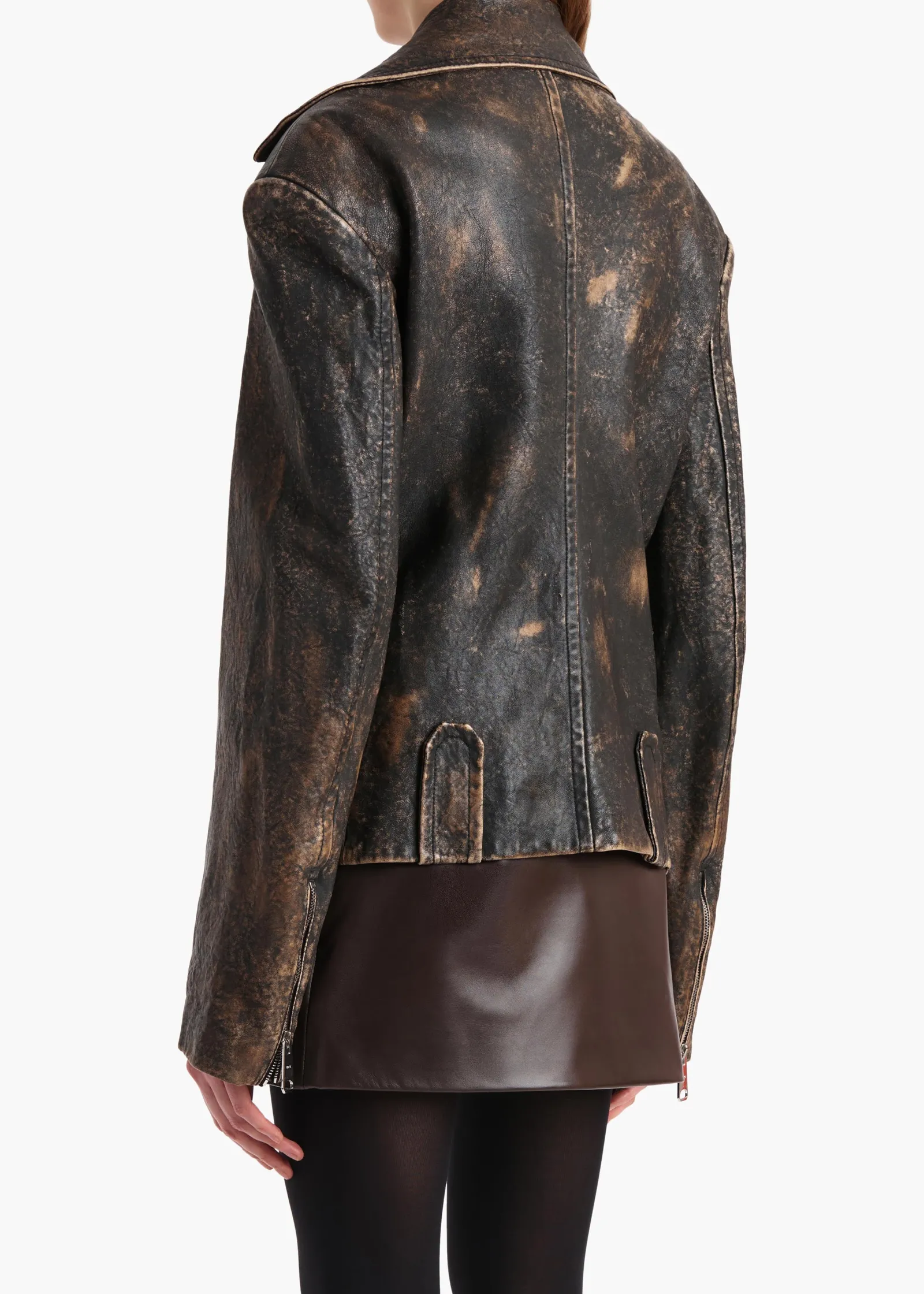 Khaite Leather|Jackets-Catalina Jacket in Black and Natural Distressed Leather