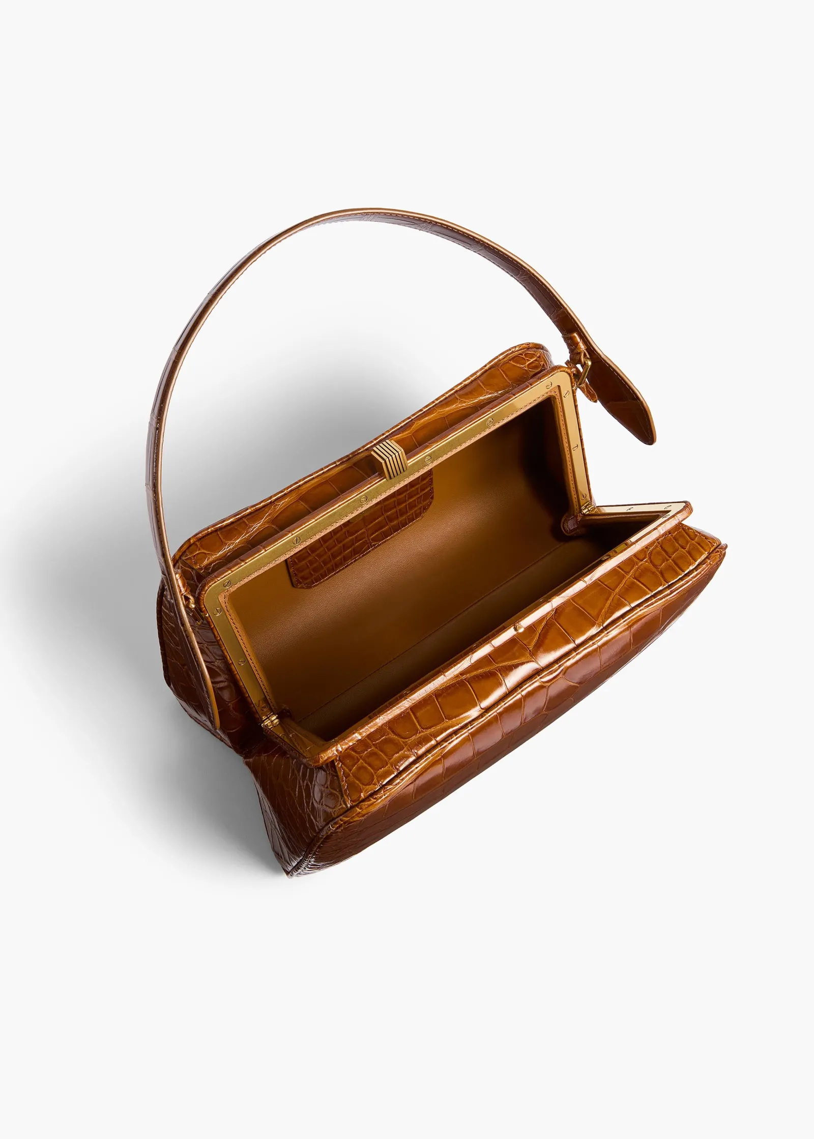 Khaite Top Handle-Cate Bag in Dark Honey Alligator