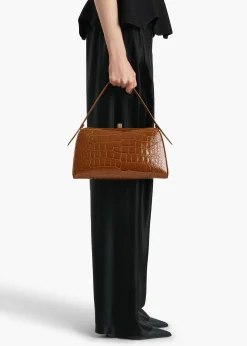 Khaite Top Handle-Cate Bag in Dark Honey Alligator