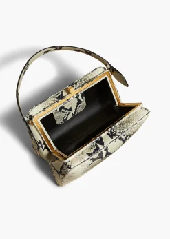 Khaite Top Handle-Cate Bag in Natural Python-Embossed Leather