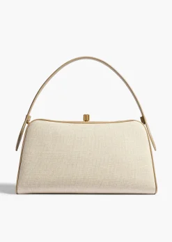 Khaite Top Handle-Cate Bag in Toffee Leather and Natural Canvas