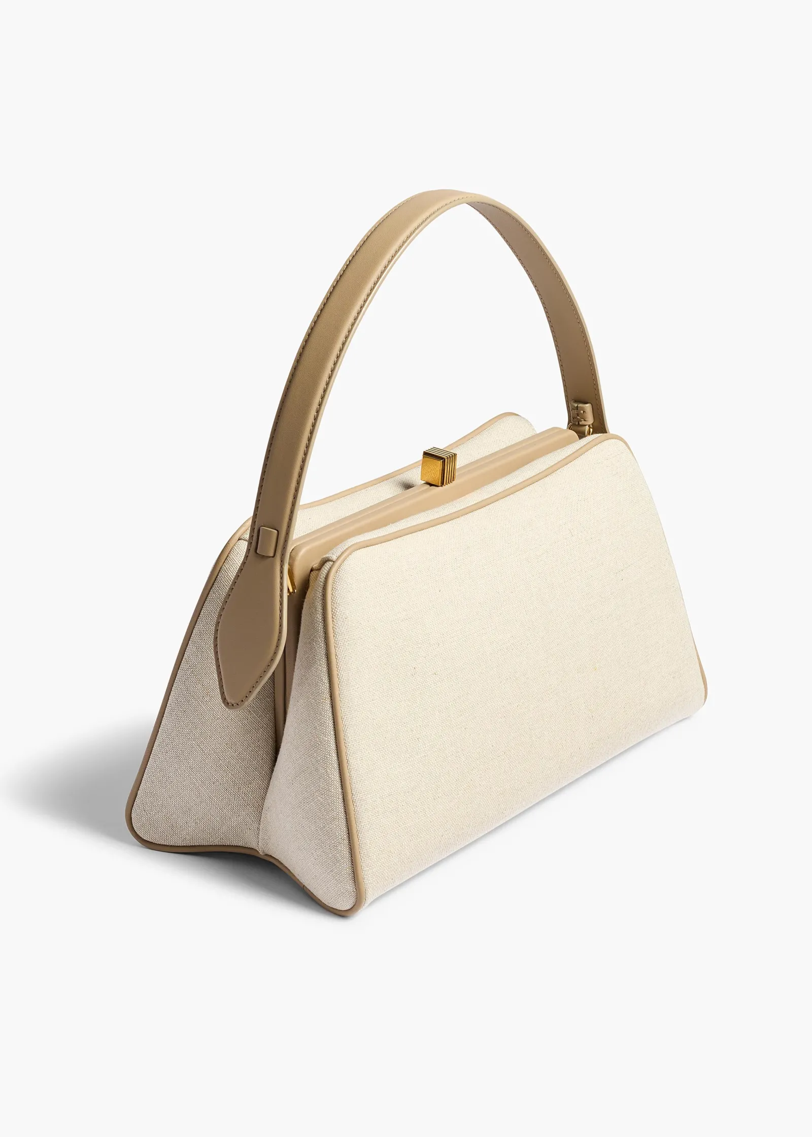 Khaite Top Handle-Cate Bag in Toffee Leather and Natural Canvas