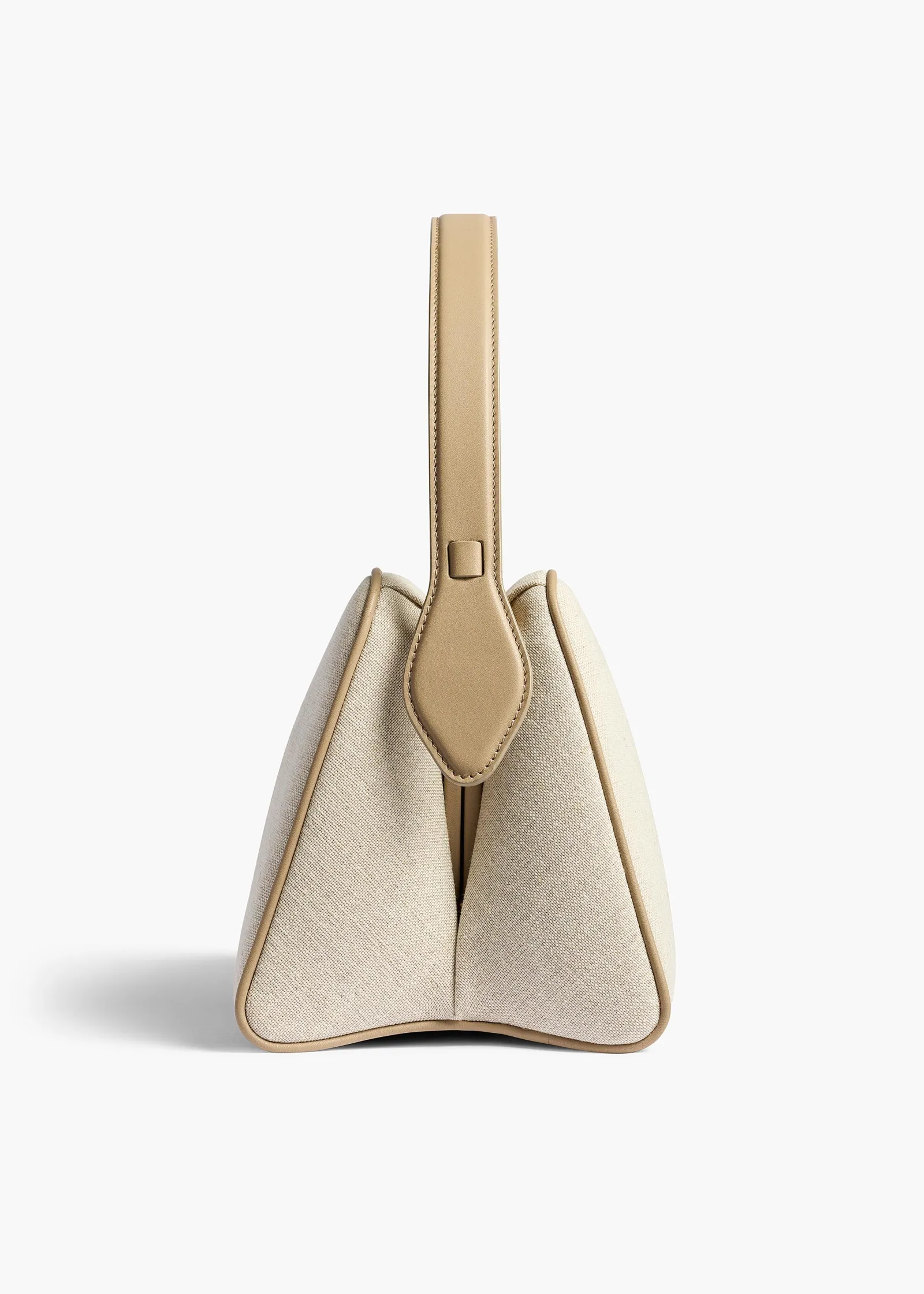 Khaite Top Handle-Cate Bag in Toffee Leather and Natural Canvas
