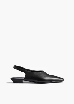 Khaite Flats|Sandals-Cecilia Slingback Flat in Black Pebbled Leather