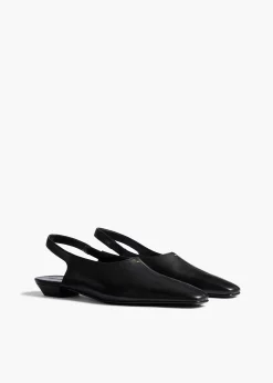 Khaite Flats|Sandals-Cecilia Slingback Flat in Black Pebbled Leather
