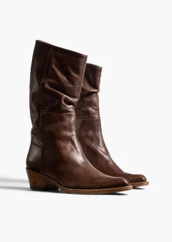 Khaite Boots-Clive Boot in Dark Brown Leather