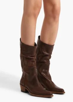 Khaite Boots-Clive Boot in Dark Brown Leather