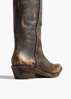 Khaite Boots-Clive Over-the-Knee Flat Boot in Vintage Black Leather