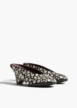 Khaite Mules-Cloak Wedge in Black Leather with Silver Studs