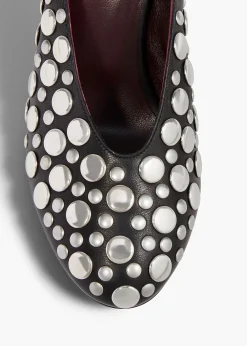 Khaite Mules-Cloak Wedge in Black Leather with Silver Studs