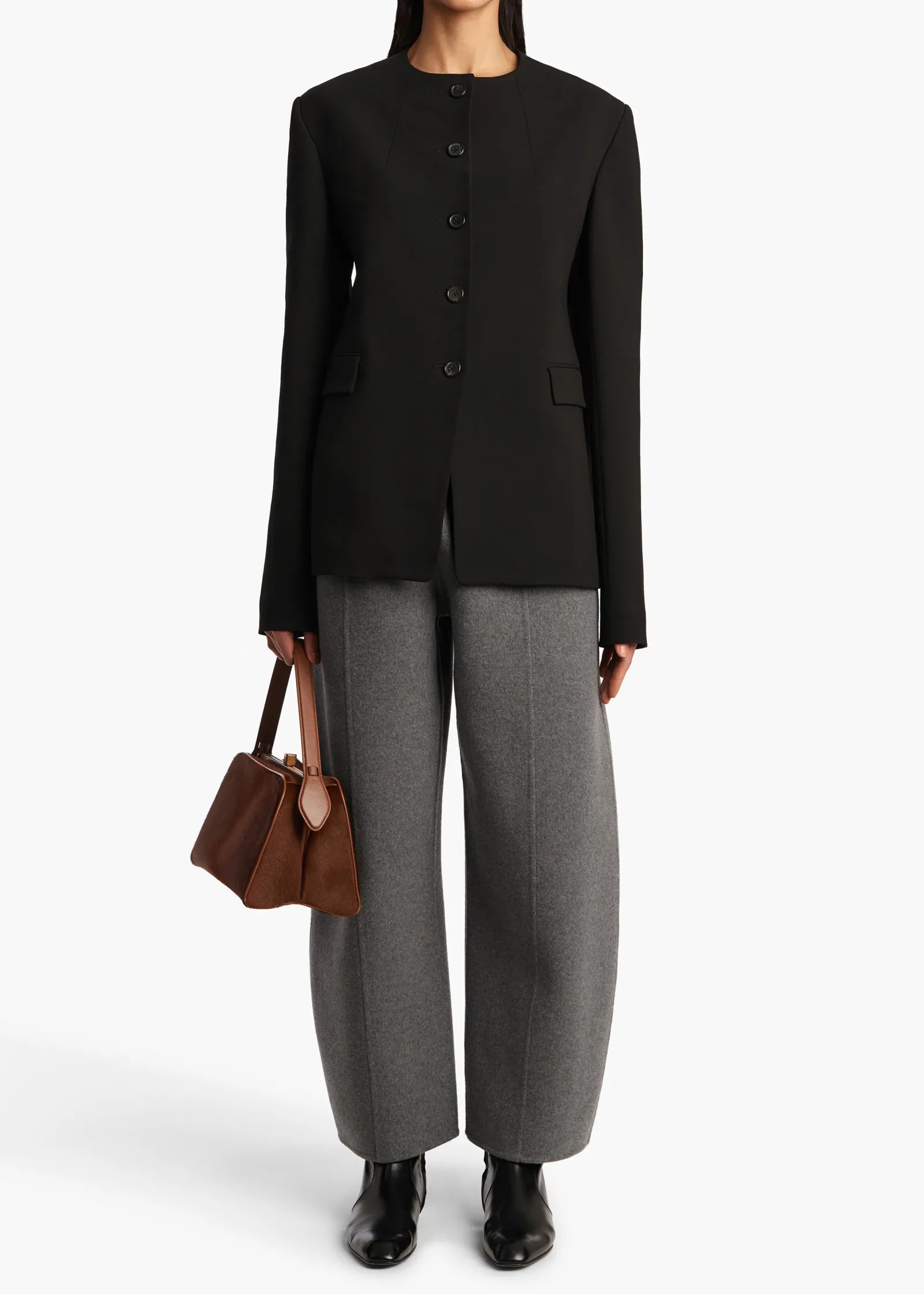 Khaite Leather|Pants-Clover Pant in Grey Melange