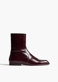 Khaite Boots-Colt Ankle Boot in Bordeaux Glazed Leather