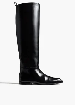 Khaite Boots-Colt Knee-High Boot in Black Glazed Leather