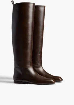 Khaite Boots-Colt Knee-High Boot in Vintage Brown Leather