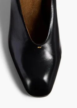 Khaite Mules-Colt Wedge in Black Glazed Leather
